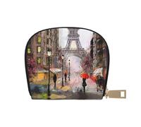 Rainy Street in Paris Sac de rangement en cuir PU avec fermeture éclair pour cartes de crédit, blanc, Taille unique