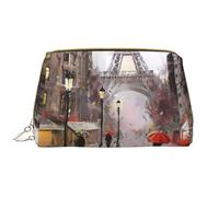Rainy Street in Paris Trousse à maquillage portable en cuir étanche avec fermeture éclair pour la maison, les voyages pour organiser les articles de toilette divers, blanc, Taille unique