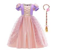 Raiponce Costume pour enfant fille Sofia Princesse Cosplay Robe maxi avec perruque Tenue pour carnaval, Halloween, Noël, anniversaire, fête, robe longue de soirée, violet + rose 6-7