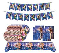 Raiponce - Vaisselle de fête d'anniversaire avec bannière « Happy Birthday » - Assiettes jetables en carton avec serviettes pour les fans - Fournitures de fête