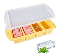 Rairsky 4-in-1 Plateau de Congélation en Silicone avec Couvercle, 250 ml Moule à Soupe, Moules Alimentaires en Silicone pour Congélateur, pour Soupe, Ice Cube, Sauce, 29 x 12.5 x 5.6 cm, Jaune