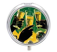 Raise Your Beer Glass Pilulier mignon rond Portable Médicament Tablette Vitamine Organisateur pour sac à main