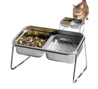 Raised Bowls, Stainless Steel Double Elevated Bowls for Cats, Pet Feeder, Tilted and Water, 15 Degree Design and Dry/Wet Separation Feated Pet Feeding