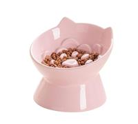 Raised Cat Bowl - Ceramic Slow Feeder Water Dish | Tall Cat Food Bowl | Neck Support Wide Mouth for Easy Cleaning, Slow Feeding Design for Cats Small Dogs, Daily Feeding Home Pet Store