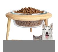 Raised Cat Bowls - Wood Glass | Adjustable Height Tilted Cat Food And Water Bowl | Anti Vomiting Pet Feeder With Stand For Playroom Apartment Dining Area Corner Home Living Room Kitchen Bedroom