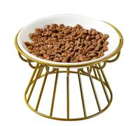 Raised Cat Food Bowls - Ceramic + Iron | Whisker-Friendly Anti-Vomit Cat Plate, Shallow Food and Water Dish with Metal Stand | Raised Cats Bowl for Comfortable Eating