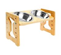 Raised Dog Bowl, Height Adjustable Raised Dog Bowl, Stainless Steel Tilted Wooden Double Slow Feeder, Ergonomic Anti-Slip Base for Puppy Eating & Drinking