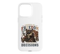 Raised on Freedom and Bad Decisions | Drapeau américain rétro Loup Coque pour iPhone 15 Pro Max
