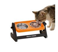 Raised Pet Bowl Stand, Double Stainless Feeding Dish Set, 14.57x7.87x7.28 inches Non Slip PP Frame Feeder, Adjustable Pet Dining Station, Modern Cat Dog Bowl Design, Home Living Use