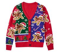 RAISEVERN Cardigan Noël Femme Pain d'épice Flocons de Neige Gilets Femme Col en V avec Bouton Sweater Pull Tricot Manches Longues Veste, L