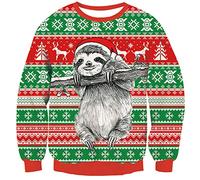 RAISEVERN Funnky Christmas Sweater Top Jumper Sweat Xmas Ugly Long Sleeve Knit Wear Pull pour Unisexe/Hommes/Femmes Multicolore,Cute Sloth,L