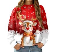 RAISEVERN Sweatshirts Noël Femmes Horteras Ugly Divertidas Sweat Drôle Manches Longues Personalizadas Rennes Flocons de Neige Rouge Blanc, XXL