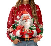 RAISEVERN Sweatshirts Noël Femmes Horteras Ugly Divertidas Sweat Drôle Manches Longues Personalizadas Père Noël Flocons de Neige Rouge, XXL