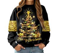RAISEVERN Sweatshirts Noël Femmes Horteras Ugly Divertidas Sweat Drôle Manches Longues Personalizadas Arbre de Noël Or Noir, XXL