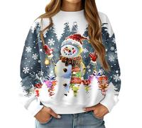 RAISEVERN Sweatshirts Noël Femmes Horteras Ugly Divertidas Sweat Drôle Manches Longues Personalizadas Bonhomme de Neige Flocons de Neige Gris Blanc, XXL