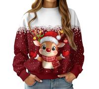 RAISEVERN Sweatshirts Noël Femmes Horteras Ugly Divertidas Sweat Drôle Manches Longues Personalizadas Rennes Rouge Blanc, XXL