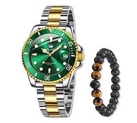 Raitown Montre Homme en Acier Inoxydable Étanche 30M Aiguilles Luminescentes Calendrier Mouvement à Quartz Style Classique sans Surcoût de Luxe Montre pour Hommes Vert