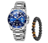 Raitown Montre Homme en Acier Inoxydable Étanche 30M Aiguilles Luminescentes Calendrier Mouvement à Quartz Style Classique sans Surcoût de Luxe Montre pour Hommes Bleu