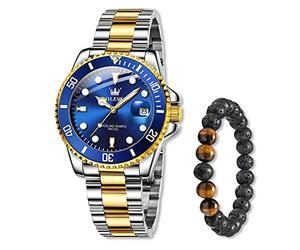 Raitown Montre Homme en Acier Inoxydable Étanche 30M Aiguilles Luminescentes Calendrier Mouvement à Quartz Style Classique sans Surcoût de Luxe Montre pour Hommes Bleu