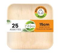 Raj Assiettes en Feuille de Palmier [Lot de 25] Assiettes Carrées Jetables 15 cm - Vaisselle Solide, Décorative et Compostable pour Mariages et Déjeuners