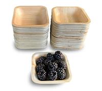Raj Pack of 50 Disposable Square Palm Leaf Bowls - 10.2 cm - Strong like bamboo party bowls - Decorative compostable tableware for lunch, dinner, birthday, barbecue, picnic