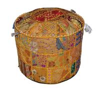 Rajasthali Indien Pouf Tabouret Vintage Patchwork Embelli avec Patchwork Salon Ottoman Couverture, 46 x 33 cm