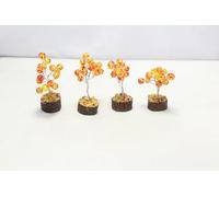 Rajasthan Gems Bonsaï en fil d'ambre à énergie positive - Fait à la main - Mini arbres en cristal sur base en bois naturel pour la prospérité, la richesse, la chance et les bonnes vibrations à la