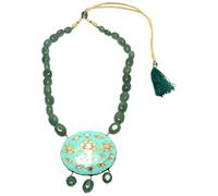 Rajasthan Gems Meena K942 Collier de mariage avec perles en cire et émail Vert naturel Fraise Quartz Gemme Pierre précieuse Collier traditionnel fait à la main pour femme