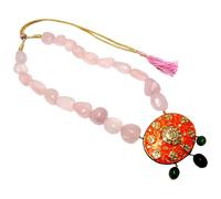 Rajasthan Gems Meena K948 Collier de mariage avec perles en cire et émail rose naturel pour femme Rose Quartz Rose Pierre précieuse Collier traditionnel fait main réversible
