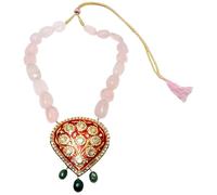 Rajasthan Gems Meena K950 Collier de mariage avec perles en cire et émail rose naturel pour femme Rose Quartz Rose Pierre précieuse Collier traditionnel fait à la main réversible