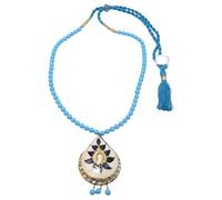 Rajasthan Gems Meena L224 Collier avec pendentif en perles de cire et émail pour femme Bleu turquoise Firoza Pierre précieuse Collier traditionnel fait main réversible