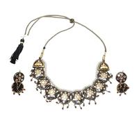 Rajasthan Gems Meena L227 Parure de bijoux de mariage en émail avec perles d'eau douce naturelles et pierres précieuses traditionnelles faites à la main