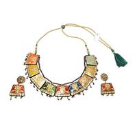Rajasthan Gems Meena L231 Parure de bijoux de mariage avec collier et boucles d'oreilles en perles de cire et émail naturel pour femme