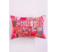 RAJBHOOMI HANDICRAFTS khambhadiya Lot de 2 housses de coussin carrées décoratives en coton faites à la main, décoration d'intérieur moderne pour lit (61 x 40,6 cm, rose)