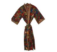 Rajbhoomi Peignoir kimono en coton léger pour femme - Robe courte en tricot - Vêtement de nuit - Frida Kahlo - Rouge, Rouge, taille unique