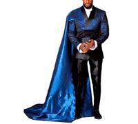 RAJEGAR 4 Pieces Men's Formal Suits with Satin Cape Royal Blue Slim Blazer Jacket Pant Tuxedo Set for Party,Prom,Banquet
