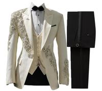 RAJEGAR Lot de 3 blazers smoking de luxe pour homme avec strass, Abricot - B, L