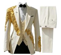 RAJEGAR Lot de 3 blazers smoking de luxe pour homme avec strass, Abricot - C, 3XL