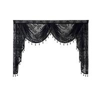 RAJONN Cantonnière Cascade pour fenêtres, Noir Dentelle Fleur cantonnière Rideau perlé ondulé Cascade pétoncle Rideau for Salon Tringle Poche Haut fenêtre drapé (Color : Black, Size : W150cm-2swags)