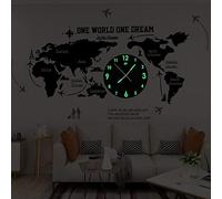 RajoNN Carte du Monde Horloge Murale Grande Horloge Murale Moderne Design 3D Numérique Pendaison Silencieuse Acrylique Horloge Murale Décoration De La Maison Silencieuse Horloge Murale Pour La Maison