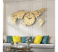 RajoNN Décoration murale en métal pour la maison, horloge murale avec carte du monde, décoration murale de luxe sur le mur du salon, décoration murale de bureau à domicile, doré, 45.321.6