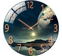 RajoNN Décoration murale en métal pour la maison, horloge murale de certification de sécurité, 30,5 cm, silencieuse, sans tic-tac, en verre trempé, horloge murale décorative moderne pour salon