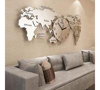 RajoNN Décoration murale en métal pour maison, carte du monde de 119,4 cm, horloge murale moderne pour salon, grande horloge murale 3D en acrylique silencieux, horloge murale créative pour fond de
