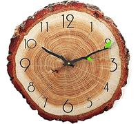 RajoNN Décoration murale en métal pour maison, certification de sécurité, horloge murale annuelle ronde de 30,5 cm, style bois décoratif, design rétro avec grands chiffres arabes, horloge murale