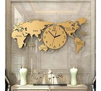 RajoNN Décoration murale en métal pour maison, horloge murale 3D carte du monde moderne, grand design d'intérieur, horloge de décoration de salon tendance ultra silencieuse avec grand cadran pour