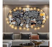 RajoNN Grande ceinture pour horloge murale en métal, décoration de carte du monde, mouvement silencieux, belle horloge murale décorative murale, convient pour salon, chambre