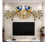 RajoNN Grande horloge murale numérique moderne sans tic-tac, décoration créative en forme de fleur de paon 3D étincelante pour le salon, le bureau