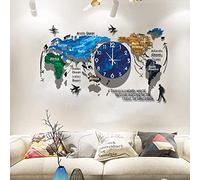 RajoNN Horloge murale avec Carte du Monde Design Grande et Moderne, Carte du Monde Silencieux en Acrylique 3D Horloge Murale Mute à Quartz Nordique Créative pour la Décoration de