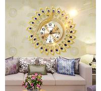 RajoNN Horloge murale créative en forme de paon - Décoration 3D en forme de paon - Silencieuse - Décoration de salon (58 x 58 cm