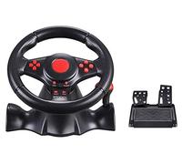 RajoNN Volant de Course pour PC, Volant de Course Universel USB à 180 degrés avec pédales pour 360/PS3/P2/PC (Couleur : Rouge)